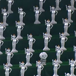 100 robots showcase synchronized cheerleading routine at baseball game in Japan.