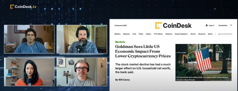 Goldman Sees Little US Economic Impact From Lower Cryptocurrency Prices